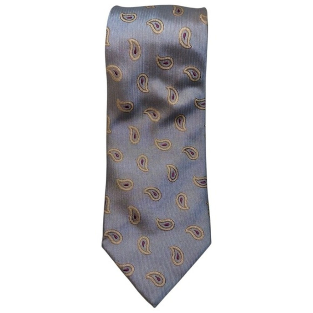 Luciano Barbera Gray Iridescent Paisley Print Silk Necktie Tie
